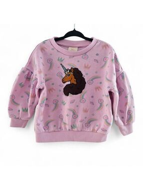 5/$25 Unicorn Toddler Girl 2T Fleece Sweatshirt Pink Rainbow Crown Print